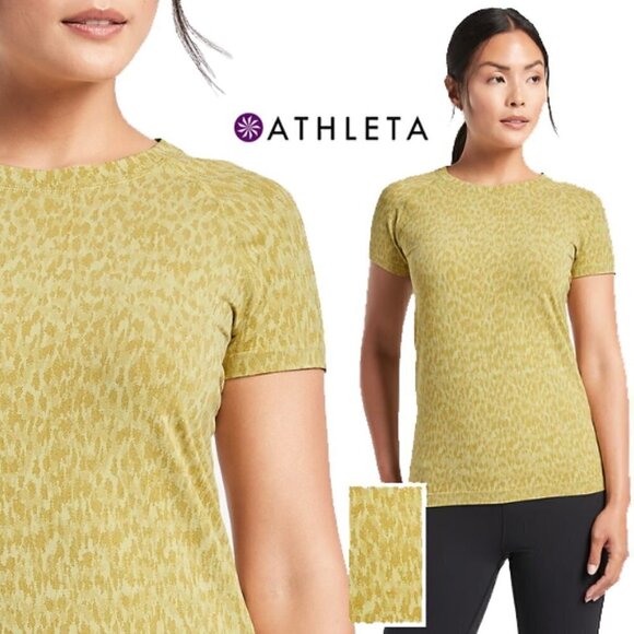 ATHLETA Momentum Allure Lemon Lime Animal Print Tee XXS - Picture 1 of 14
